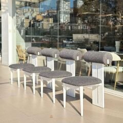 Paffly Lüks Beyaz Dokulu Sandalye